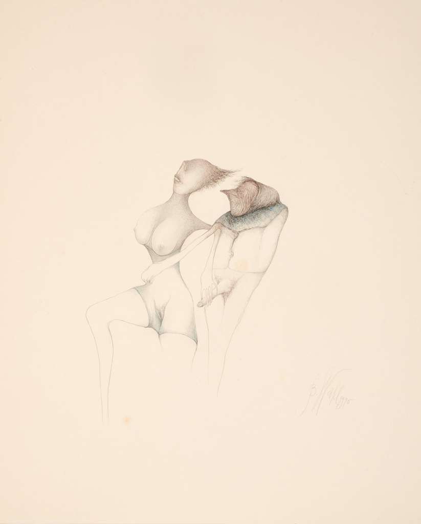 Bożena Wahl, Seks, 1975, tusz i ołówek na papierze, 42,5x 53 cm