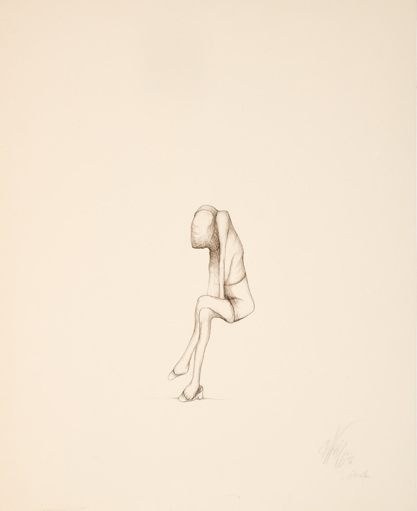 Bożena Wahl, Smutna, 1976, tusz na papierze, 41,5 x 51,5 cm