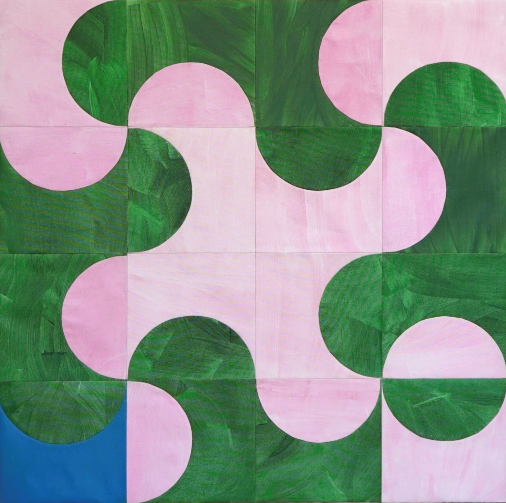 Anna Panek, Z cyklu Dziewczyna w zieleni, akryl na płótnie szyty, 2020, 100x100cm