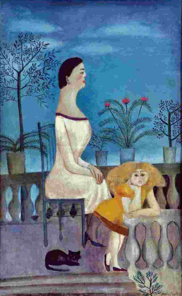 Maria Anto, Na tarasie, On the Terrace, 1961, oil on canvas, 132x83 cm