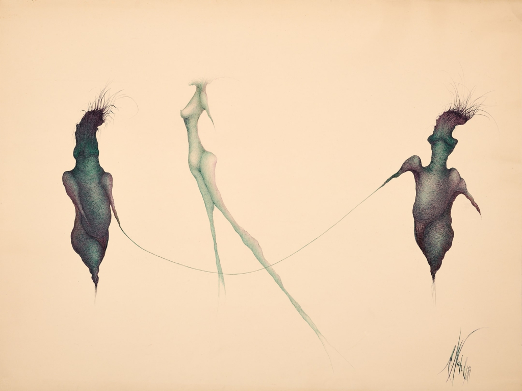 Alicja Wahl, Bez tytułu, z serii Skakanki, 1974 tusz na papierze, 75 x 99,5 cm